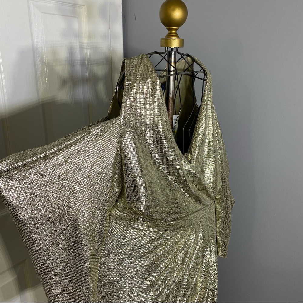Gold metallic dress midi with slit!